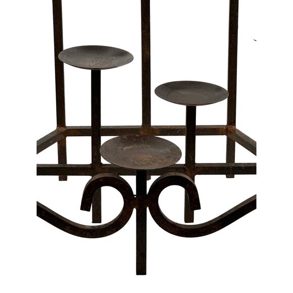 Wrought Iron Three-Tiered Rustic Fireplace Insert 10 Pillar Candle Holder - Picture 3 of 7
